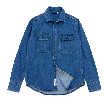 Aidase Retro Heavyweight Cotton Denim Men's Shirts Washed Tough Guys Jeans Blouses American Vintage Casual Cargo Workwear Tops Coats aidase-shop